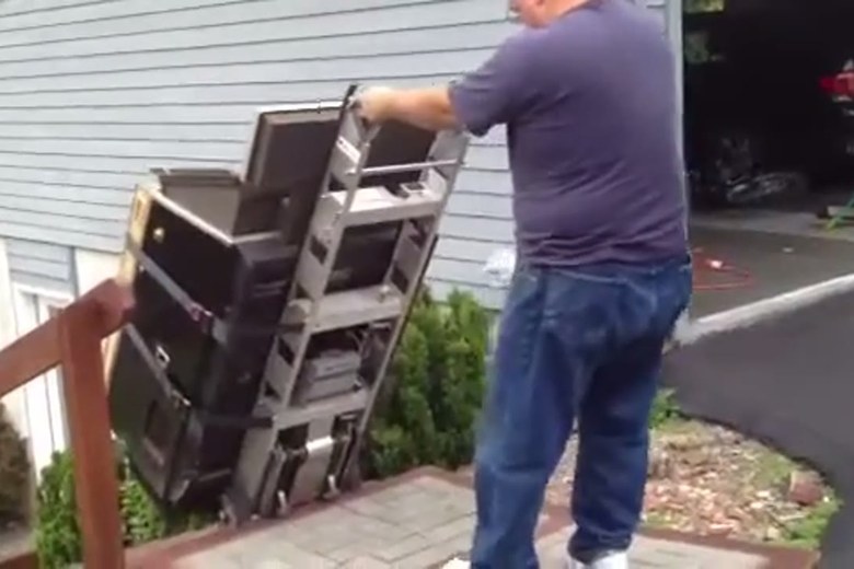 Taking heavy gear up the front steps